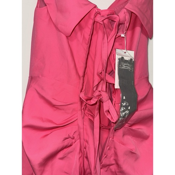 Hot Pink Off Shoulder Wrap Dress Midi Knee Length Ruffle Side Tie Party Cocktail - Picture 13 of 16